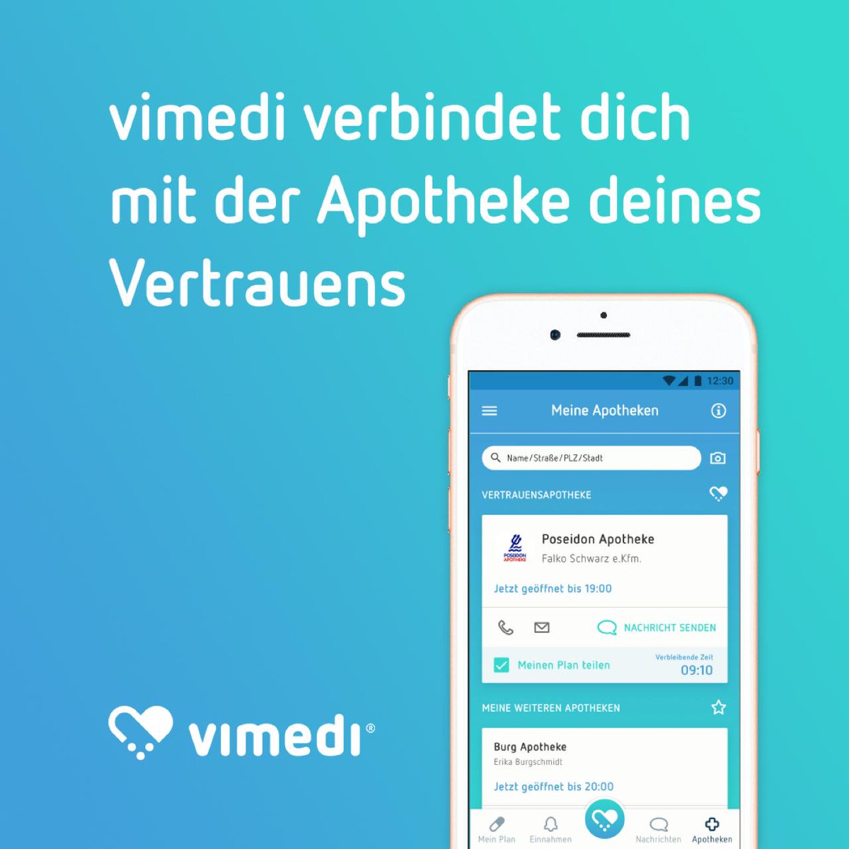 vimediApp's tweet photo. Hast du schon die aktuelle App-Version?📲 Mit der neu integrierten Apothekensuche findest du jetzt einfach und schnell #Apotheken in deiner Nähe. Verbinde dich jetzt mit deiner #VorOrtApotheke und nutze viele Vorteile: https://t.co/R1eqZncA0n. #vimedi #apotheke #patient #mhealth https://t.co/tdM0QtUklN
