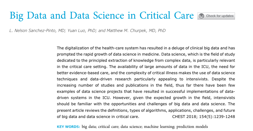 LuriePICU's tweet photo. At #PALISI19 and want to lean more about the intersection of #datascience and #pedsICU research? Check out @nelsonSpinto's #openaccess article "Big Data and Data Science in Critical Care" here --> https://t.co/7FWvf7FWVs https://t.co/BHxshhzal0