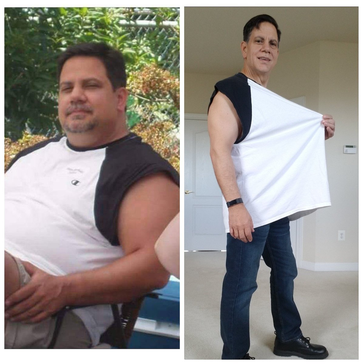 RichKelsey's tweet photo. #fatfreefriday ... same guy ... same shirt ... 15 years and 116 pounds apart. https://t.co/FjkkLwslRY