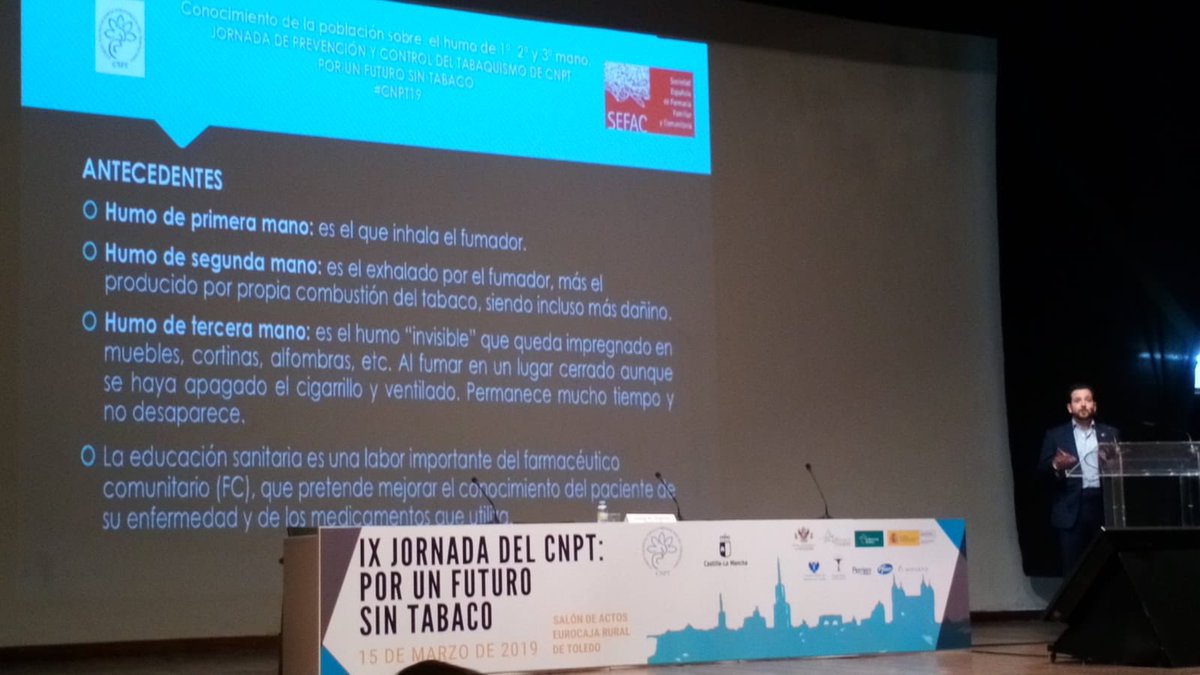 Benderapotheker's tweet photo. Comunicación de @SEFAC_aldia en la IX Jornada del @CNPT_E Diferentes tipos de humo.🚭 https://t.co/qhQZ6khV3f