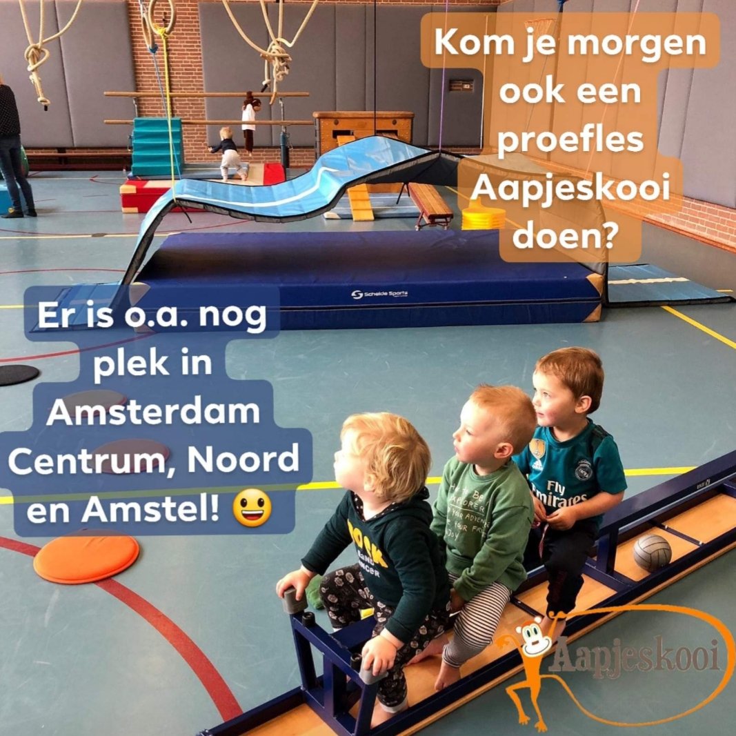 Weekend tip voor ouders: Kom morgen een proefles Aapjeskooi doen met je dreumes, peuter of kleuter in Amsterdam! #amsterdam <a href="/AmsterdamKids/">Amsterdam Loves Kids</a> <a href="/KidsproofAdam/">Kidsproof Amsterdam</a> <a href="/SportraadAdam/">Sportraad Amsterdam</a> <a href="/adam_noord/">Amsterdam Noord</a> <a href="/adamzuidoost/">Amsterdam Zuidoost</a> <a href="/kleuternieuws/">kleuternieuws</a>