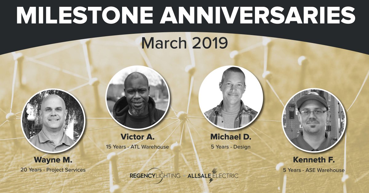 regencysupply's tweet image. Congratulations to our March milestone anniversaries – Wayne for 20 years, Victor for 15 years, and Michael and Kenneth for 5 years. We're thankful for your dedicated service over the years! #RegencyLife