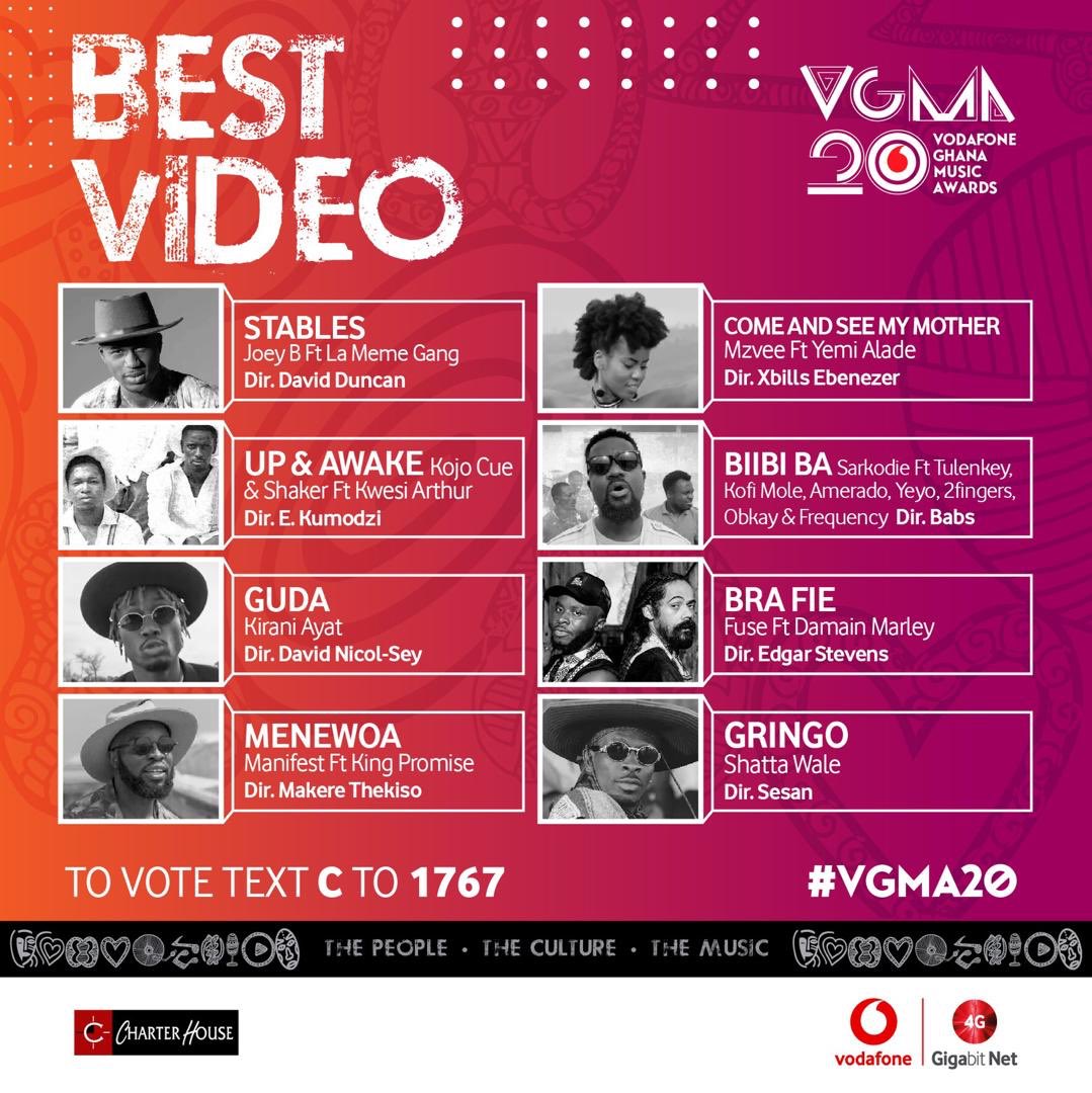 Bra_Perucci's tweet photo. Who wins best video at the #VGMA20 #Stables #UpAndAwake #GUDA #Menewoa #Gringo #BiiBiBa #BraFie @KiraniAYAT @manifestive @shattawalegh @LaMemeGang @KwesiArthur_ @mzveegh https://t.co/ohOX2BA5Uq