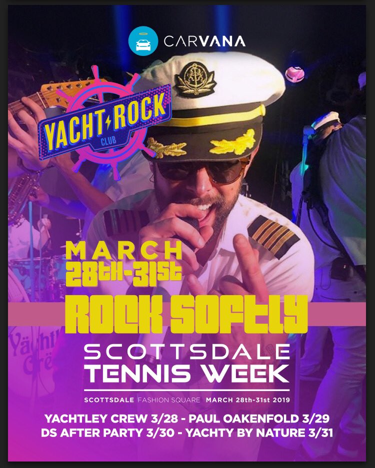 Only a few tix left for some nights!
Th- <a href="/YachtleyCrew/">Yachtley Crew</a>
F- <a href="/pauloakenfold/">Paul Oakenfold</a> 
Sa- <a href="/DesertSmash/">Desert Smash</a> After Party
Su- <a href="/yachtybynature1/">Smith s Bubble</a> 
🎾🛥🎸👌
🎫: scottsdaletennisweek.com
#STW2019 #ScottsdaleTennisWeek