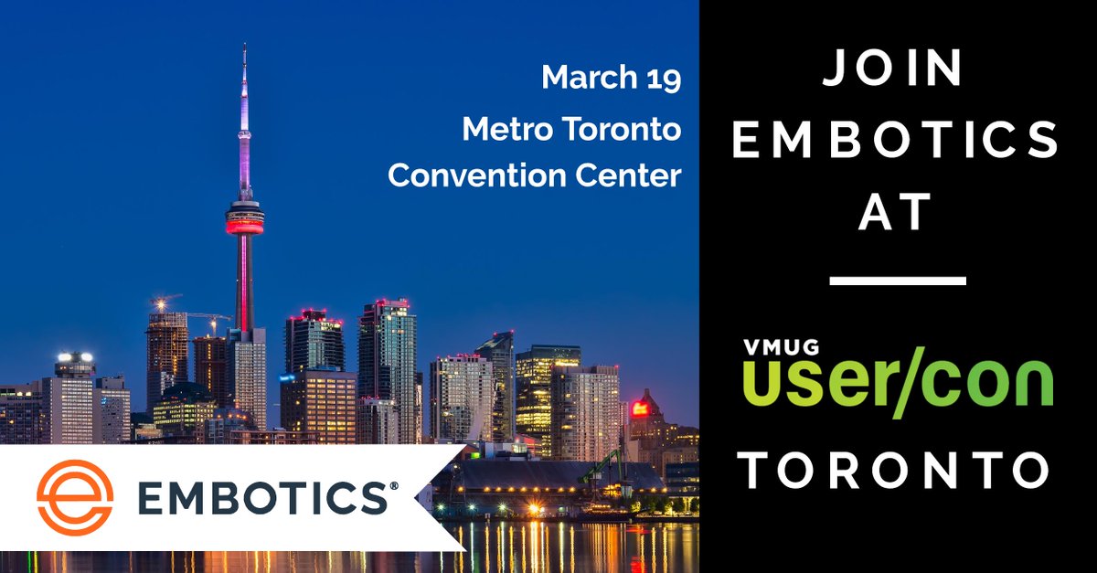 Embotics is pleased to announce it's sponsorship of the #TorontoVMUG UserCon 2019! Register for the free event and don’t miss the opportunity to connect with experts and peers in your area. Hope to see our Toronto followers there! → bit.ly/2HAqyWe