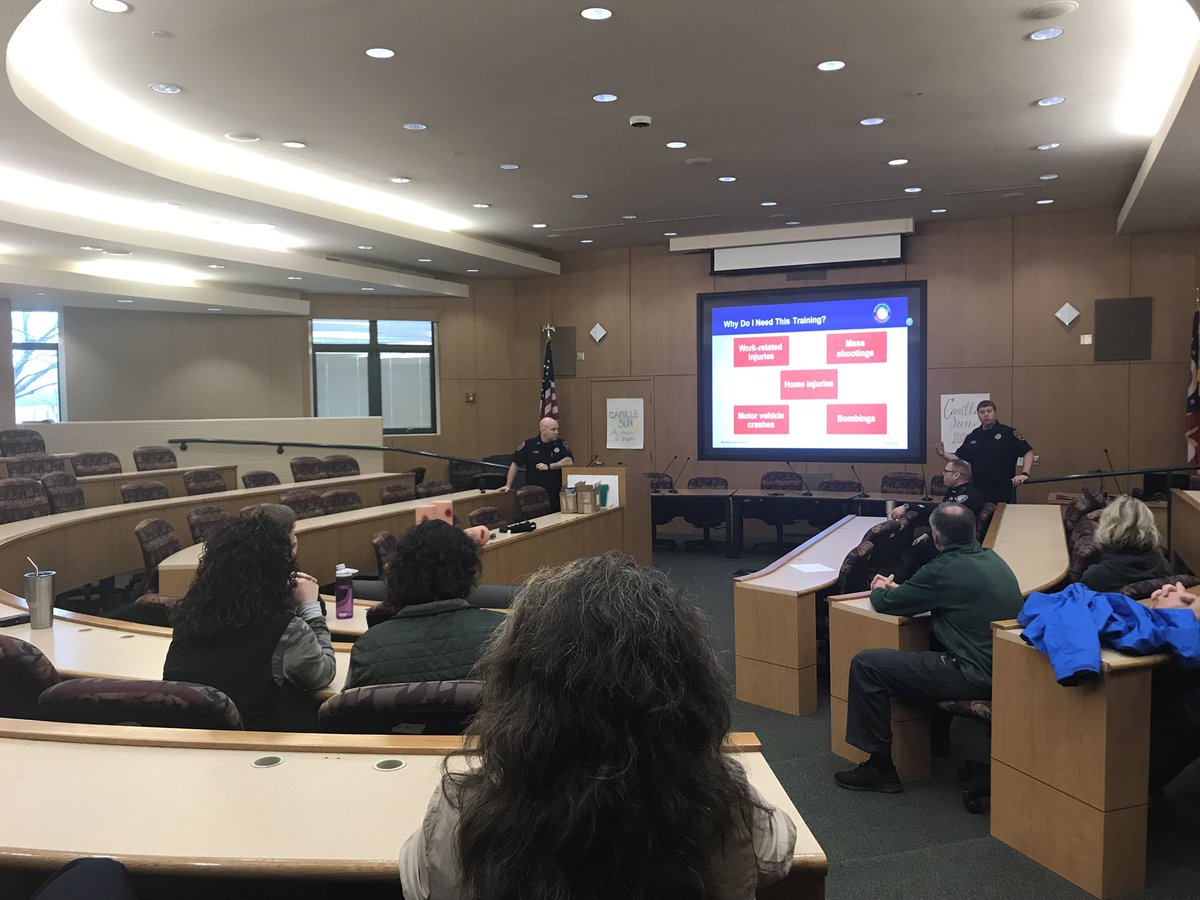 MHS Staff getting trained on the use tourniquets. Thank you Mason Fire and Police!