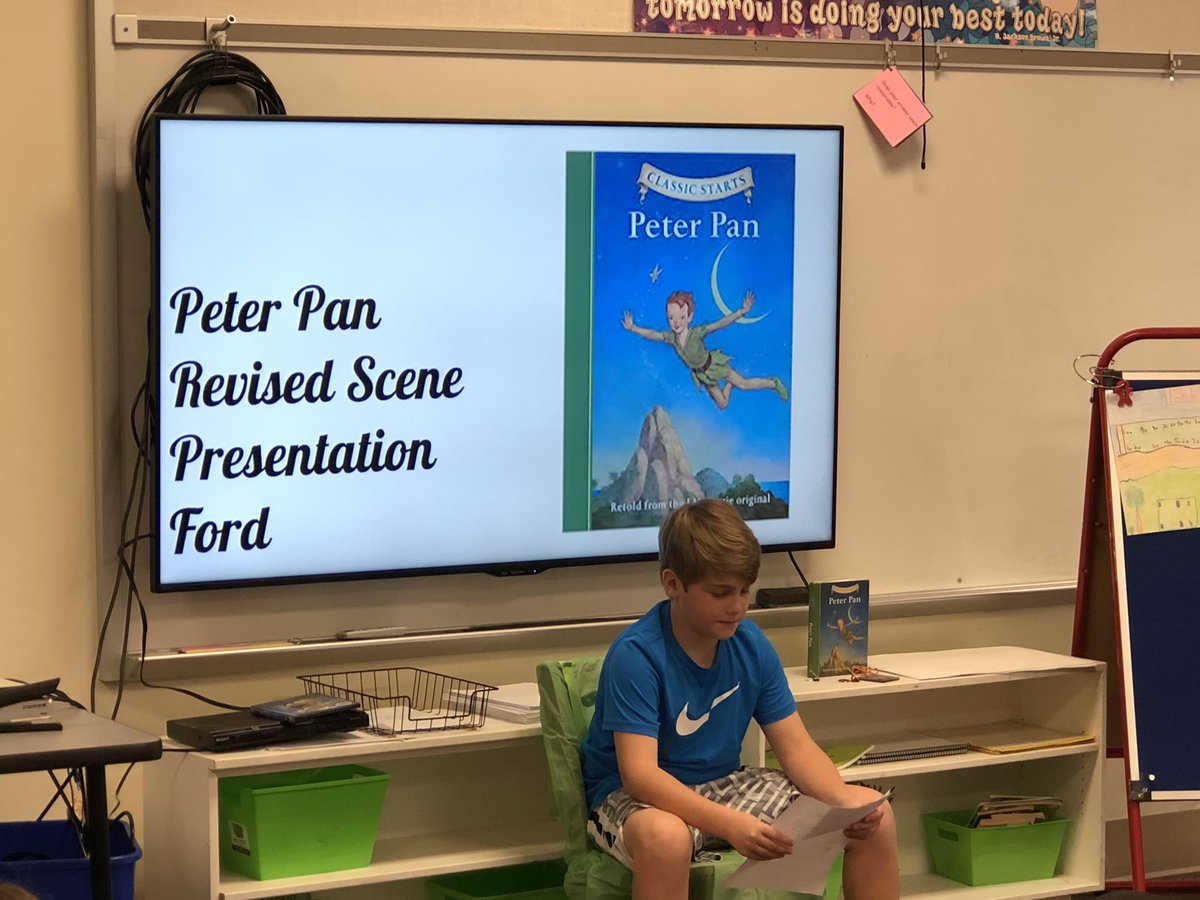 RootElem's tweet photo. 3rd grade students revised a scene from Peter Pan and shared it with their classmates and parents. @wcpsselemela @ELeducation https://t.co/JMk3nqpHp9