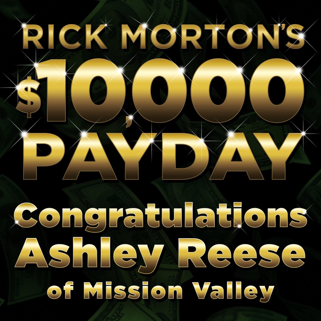 Our grand prize winner for Rick Morton’s $10,000 Payday is…Ashley Reese of Mission Valley! Congrats Ashley! Wait ‘til you hear what’s NEXT! #Epic48Hours #LocalWinners #LocalContests #SanDiego