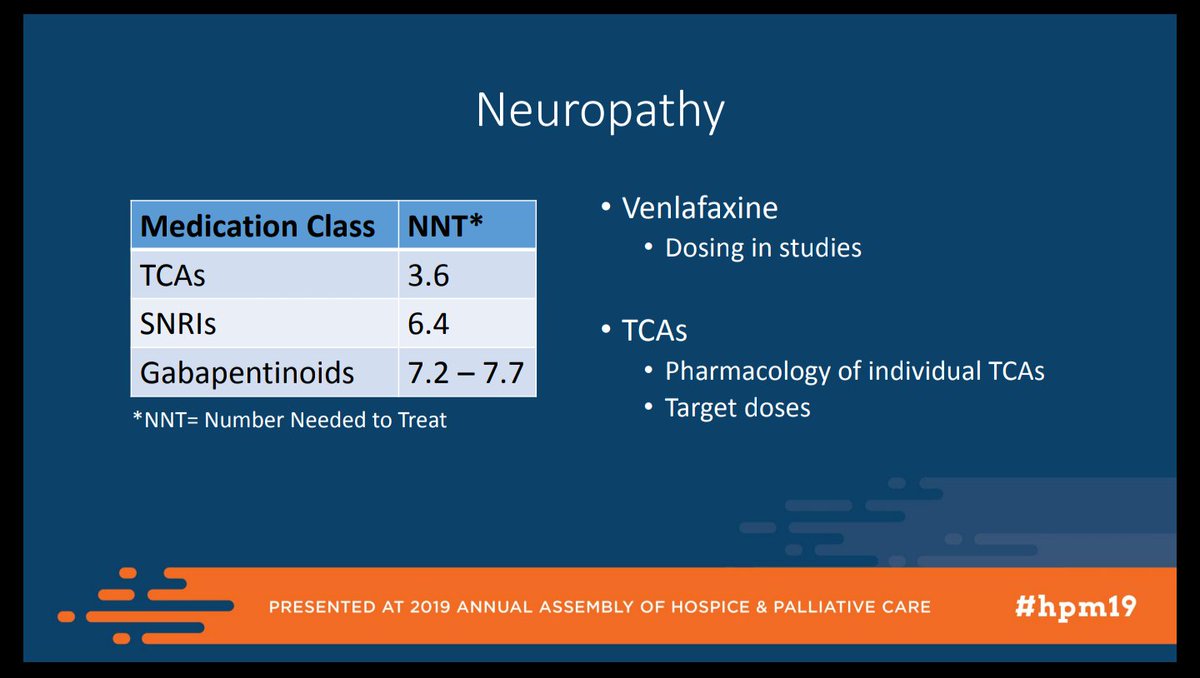 TCA's are among the most effective pharmacologic modalities for treatment of neuropathic pain with a NNT of 3.6. Your best options are desipramine and nortriptyline, as these have the most SNRI activity and relatively low anticholinergic effects. #hpm19