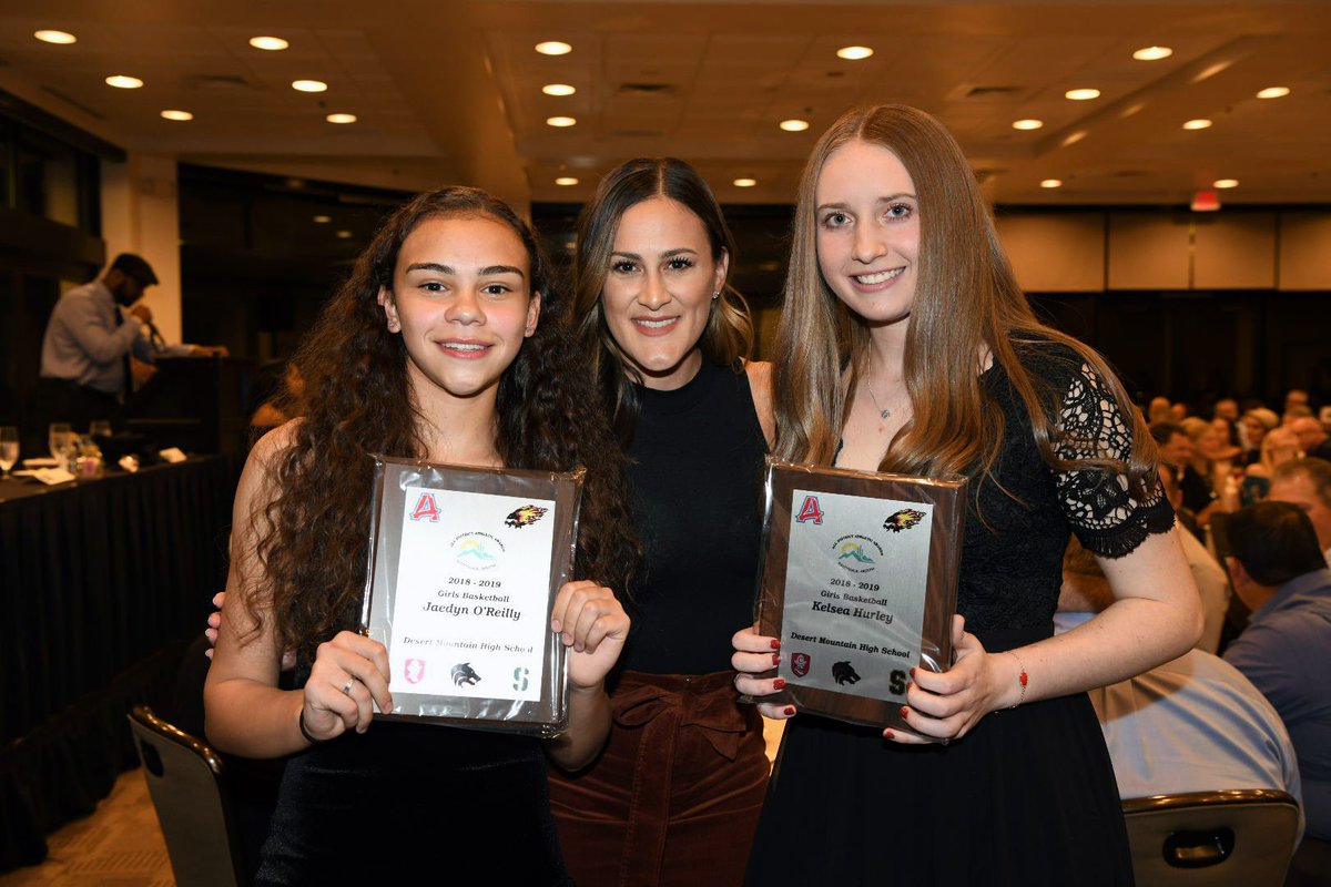 DMHSSUSD's tweet photo. Meet Kelsea Hurley and Jaedyn O'Reilly, our athletes of the week! Kelsea is a senior and Jaedyn is a junior at Desert Mountain High School, where they play for the girls basketball team. Both Kelsea and Jaedyn were recently selected to the SUSD All-District team! https://t.co/yPJo4fyXma
