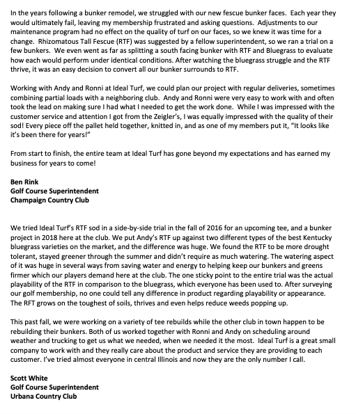 idealturf_rtf's tweet photo. Two amazing testimonials from two great customers of ours who are always a lot of fun to work with: @benrink @mowlikeachamp #champaigncountryclub #urbanacountryclub @RTF_Sod @BarenbrugUSA #rtfsod #rtfsodrules #rtfsodisntjustforfootballsoccerbaseballfields #rtfsodcandoitall https://t.co/iQkKqaEukw