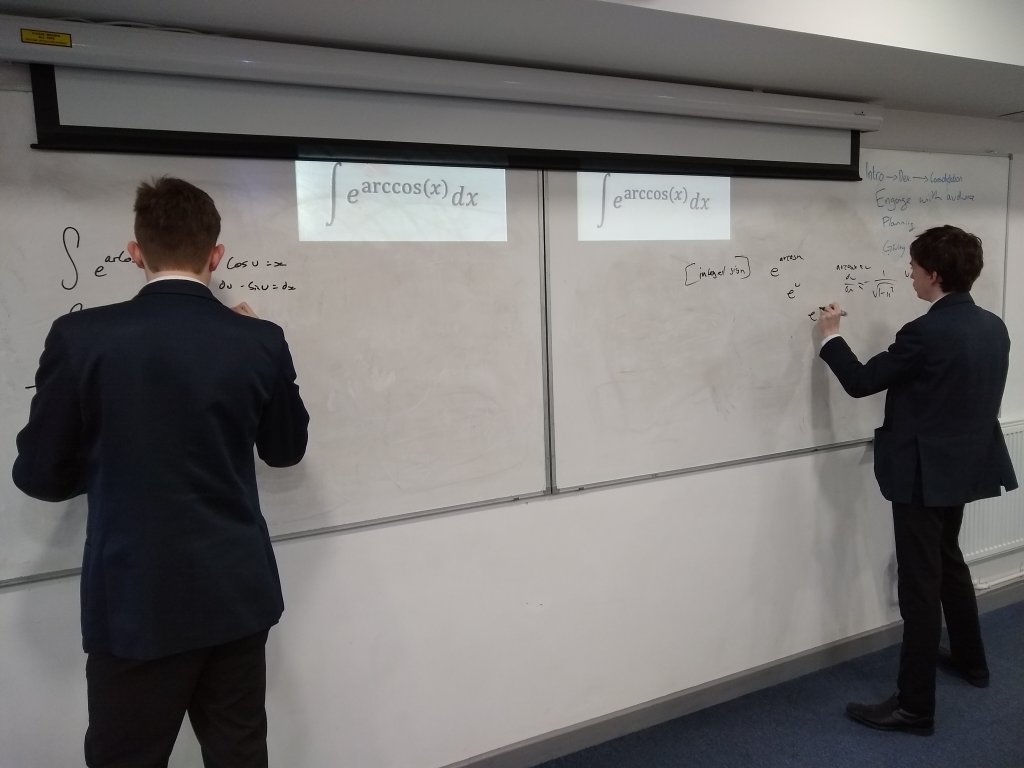 HA_MathsDept's tweet photo. The final of the maths dpt integration bee came down to tie-breaker question between Jacob and Adam, with Adam coming out as the grand integrator 2019! Well done to everyone involved. https://t.co/8cW8q6t3O2