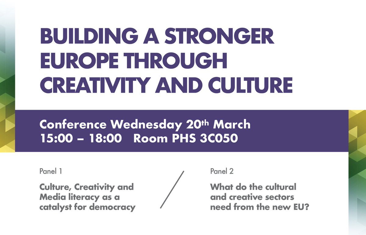 We'll be live tweeting at the event “Building a stronger Europe through creativity and culture” tomorrow! Keynote speakers will discuss #MediaLiteracy in Europe and future challenges for the #CreativeSectors 

Follow #EPCreativeWeek for full overage of the event!