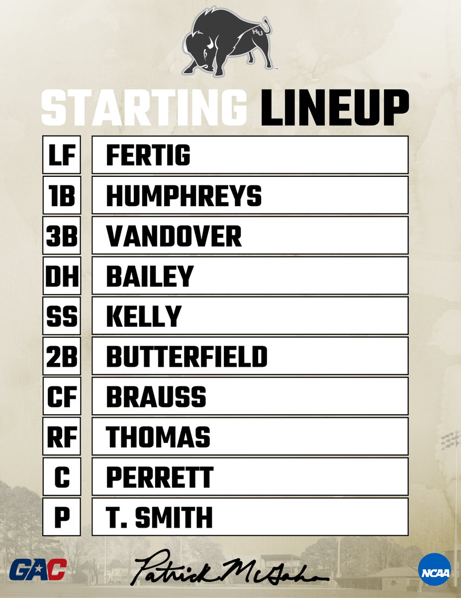 From the Desk of Coach McGaha

Check out today's starting lineup against Oklahoma Baptist. First pitch at 6:00.

🔗 : hardingsports.com/schedule.aspx?… #FAMILY