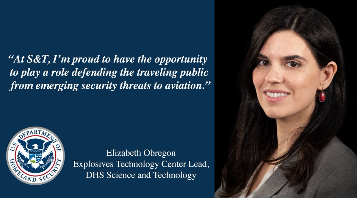 RT DHSgov 'Meet dhsscitech Explosive Technology Center Lead Elizabeth Obregon. Her team works closely with TSA to understand emerging threats in improvised explosives and finding the best ways to counter them. #WHM2019 #WomenofDHS #WhyIServe '