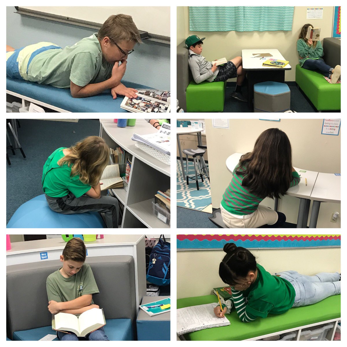 MCSKnecht's tweet photo. I love how all students are able to find comfortable spots that allow them to get lost in their books during reading time. #MCSK8 https://t.co/iSx4WrjMlw