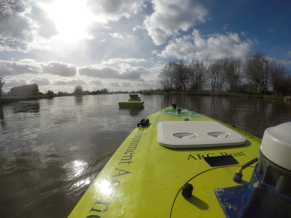 Nick_Everard's tweet photo. #FollowCamFriday is a thing on Instagram.... https://t.co/OfIwLGegvG. But not for unmanned #riversurveyboats. Big bro #ARCBoat keeping an eye on #ARCLite. (No support needed, the wee 'un did just fine...!) #EAHydrometryInnovation #ObscureHashTags https://t.co/oKMz9wZ9S8