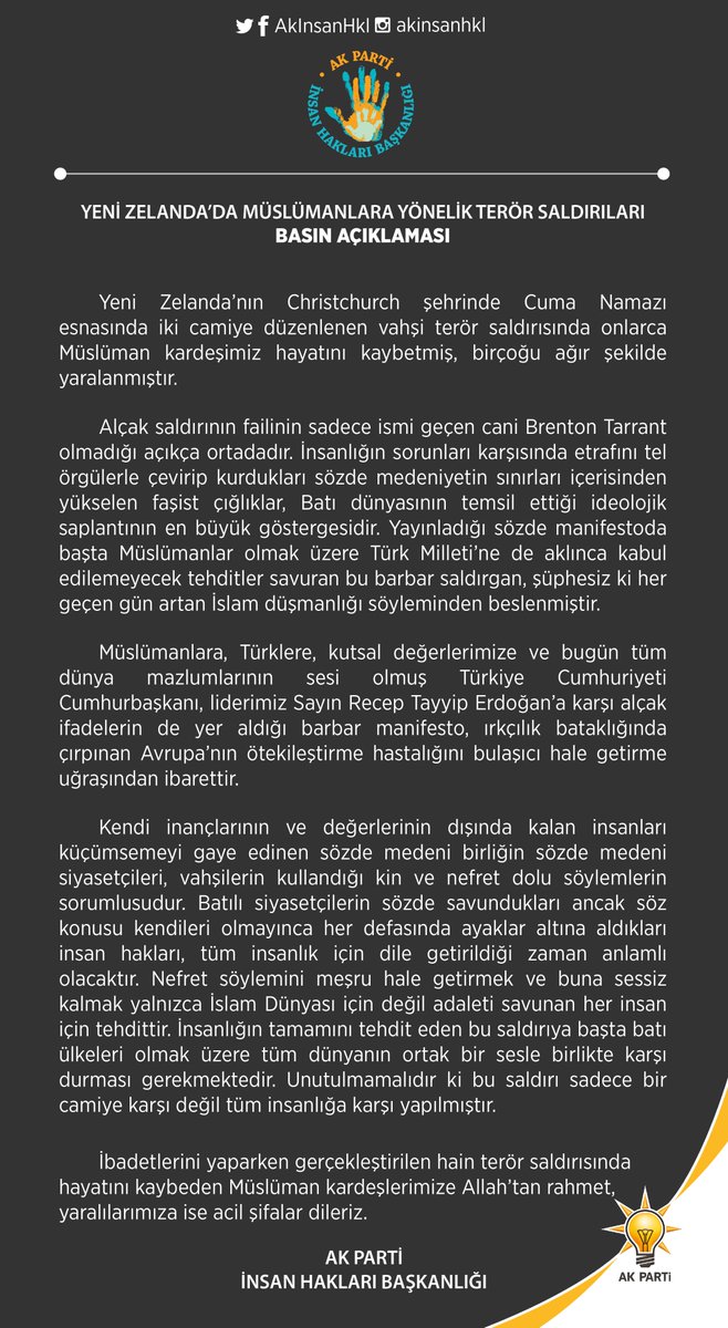"Yeni Zelanda’da Müslümanlara Yönelik Terör Saldırıları" İle İlgili Basın Açıklaması
Detaylar: bit.ly/2CjQ26M