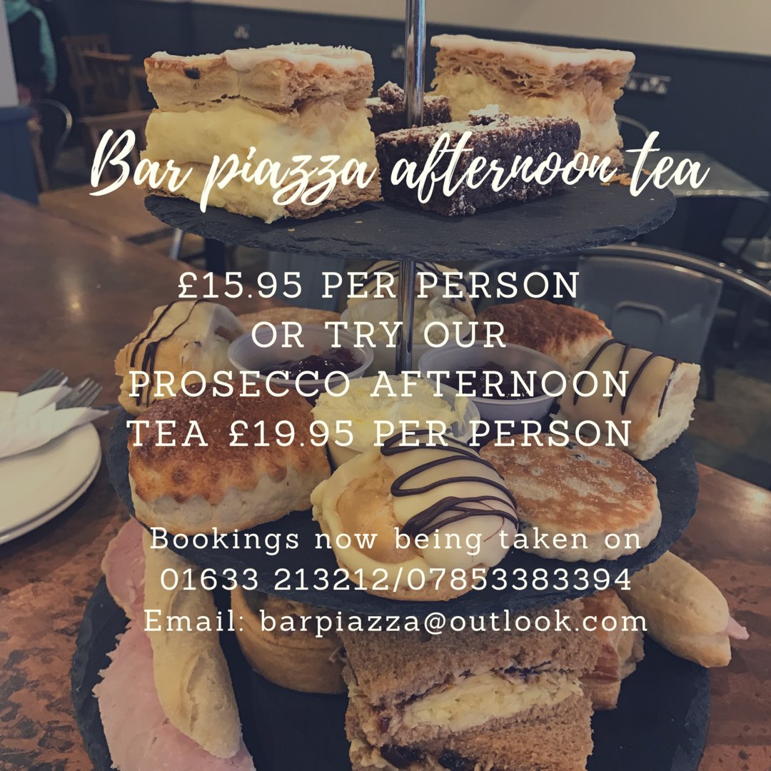 ****Exciting announcement****
The Bar Piazza Afternoon Tea is back!! You’ve asked and we’ve listened. 
To book simply phone us on 01633 213212, email us at: barpiazza@outlook.com or pop in the shop!
.
.
.
#barpiazzanewport #afternoontea #handmadecakes #fullylicensed #mothersday