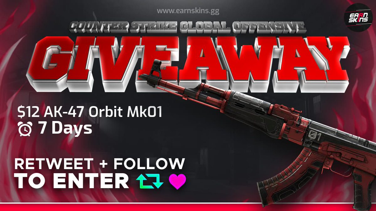 ⭐️WEEKLY GIVEAWAY⭐️

AK-47 | Orbit Mk01 | Field-Tested

⚠️Must do all to enter
✅Follow us
✅Retweet
✅Post the first 3 characters of your Twitter handle
✅Visit our site: EarnSkins.gg   

⏱️7 Days, goodluck!
#CSGOgiveaway #giveaway #CSGOgiveaways