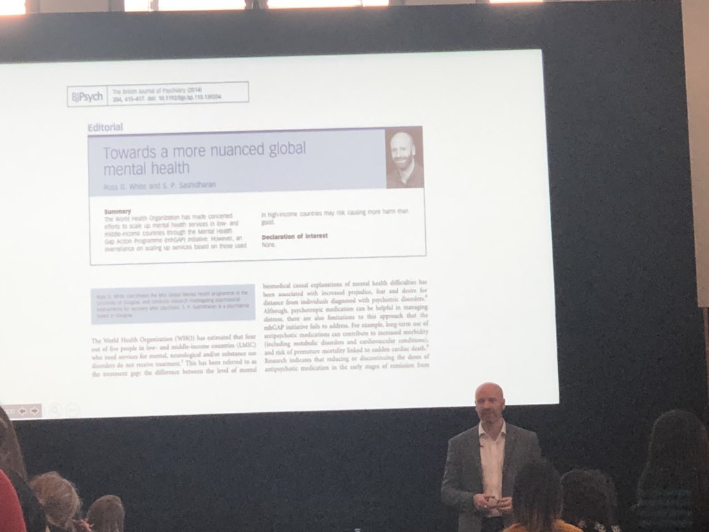 Randall_JAC's tweet photo. @RossGWhite noting the potential problems in global mental health approaches when relying upon Eurocentric conceptualisation of distress at @DCPPreQual #PQGconf #pqgconf2019 

The need fir a more nuanced approach https://t.co/tUqnzHgwR6