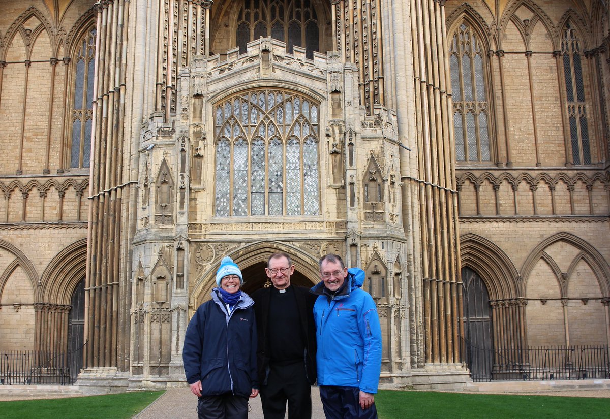 pborocathedral's tweet photo. Welcome to Peterborough! The weary travellers @HSCambs have arrived and are heading into the Cathedral for prayers, followed by tea and cake. @Ely_Cathedral  @HerewardWay @HerewardCountry https://t.co/vL2HK9kdGp