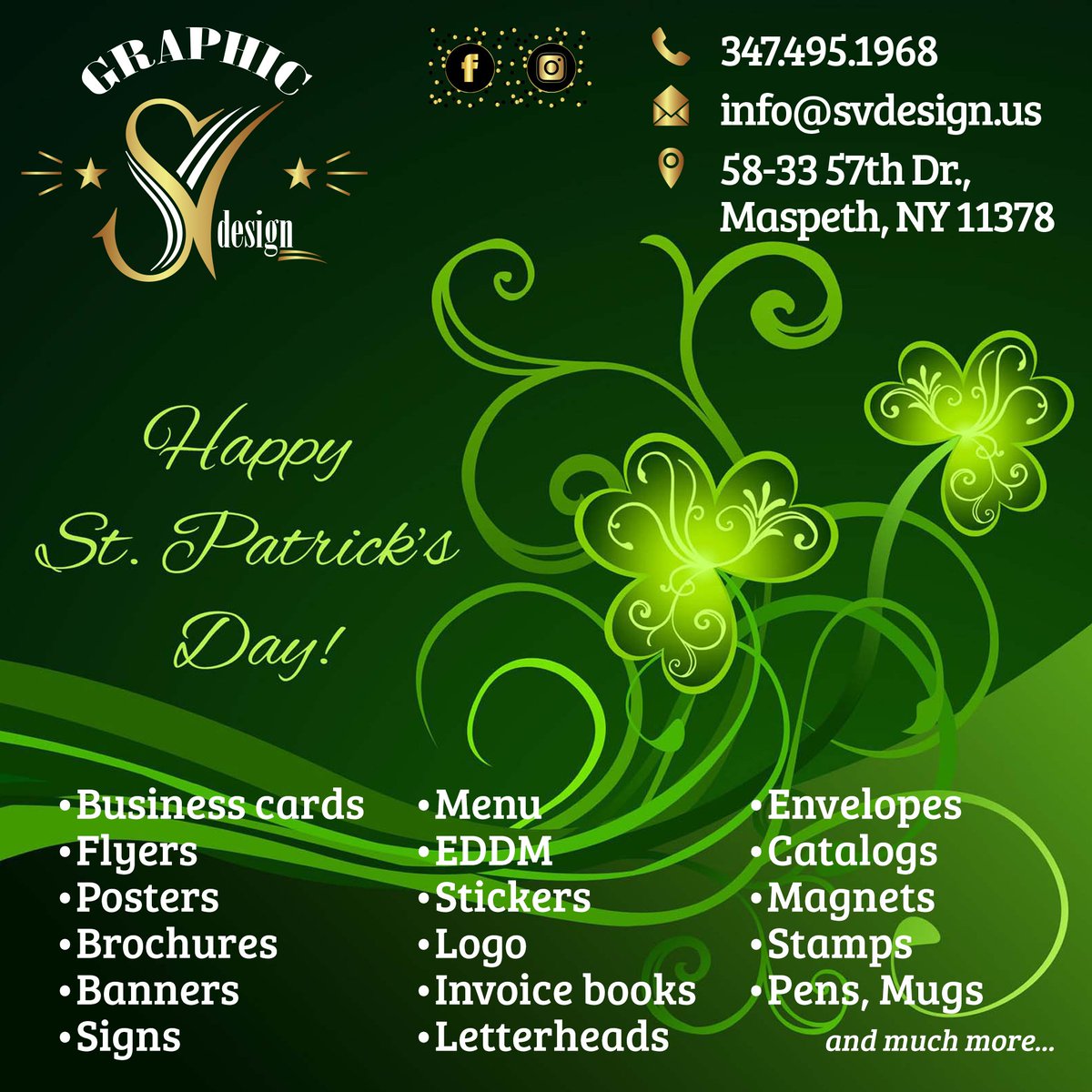 SVDesignMSL's tweet image. Business cards, Flyers, Posters, Brochures, Banners, Signs, Menu, Websites, Letterheads, Invoice books, Stickers, CD Covers, Catalogs, Stamps, Logo and much more. 
347.495.1968 
info@svdesign.us 
58-33 57th Dr 
Maspeth, NY 11378