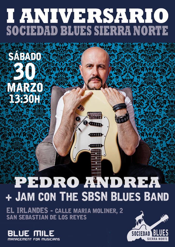 Próxima cita: #PedroAndrea en concierto, con la Sociedad #Blues Sierra Norte, celebrando su primer aniversario. 
Anota la fecha, sábado 30 de marzo, a las 13:30, en El Irlandés, San Sebastián de los Reyes, #Madrid

#PedroAndreaGuitar