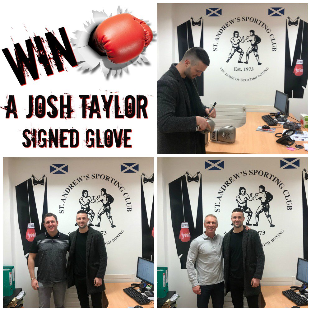 🥊 Competition Time! <a href="/JoshTaylorBoxer/">Josh Taylor</a> popped by to say hi ahead of our Friday Fight Night and signed some gloves for us! For a chance to #WIN a signed glove, RT &amp; FOLLOW *Competition closes 22/03/19, (1 winner selected)* GOOD LUCK 🥊
#SASC #competition #boxing #JoshTaylor