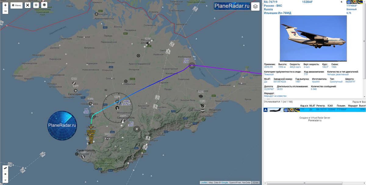 ua4wiy_'s tweet photo. 19:30 мск.
Транспортный самолёт Ильюшин Ил-76МД, ВКС России🇷🇺, бортовой номер RA-76719, совершает посадку на авиабазе Бельбек #URFB https://t.co/d5F0p7rIGO
