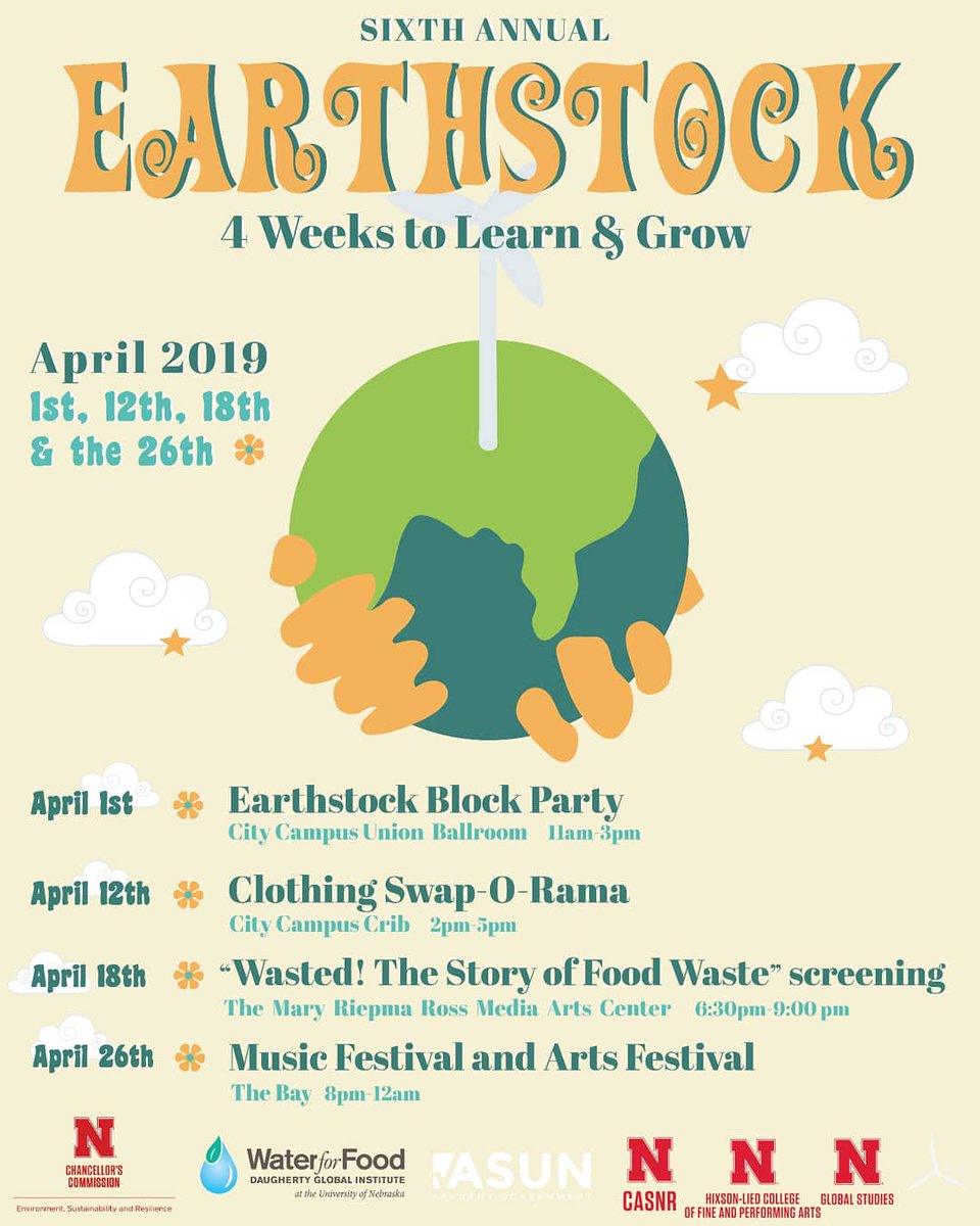 GreenUNL's tweet photo. April is right around the corner, which means it's time for the 6th annual Earthstock! Join the climate change conversation by coming to these events throughout the month and exploring the urgency of sustainability. See you there😉🌍 https://t.co/L3ISjgWD4p