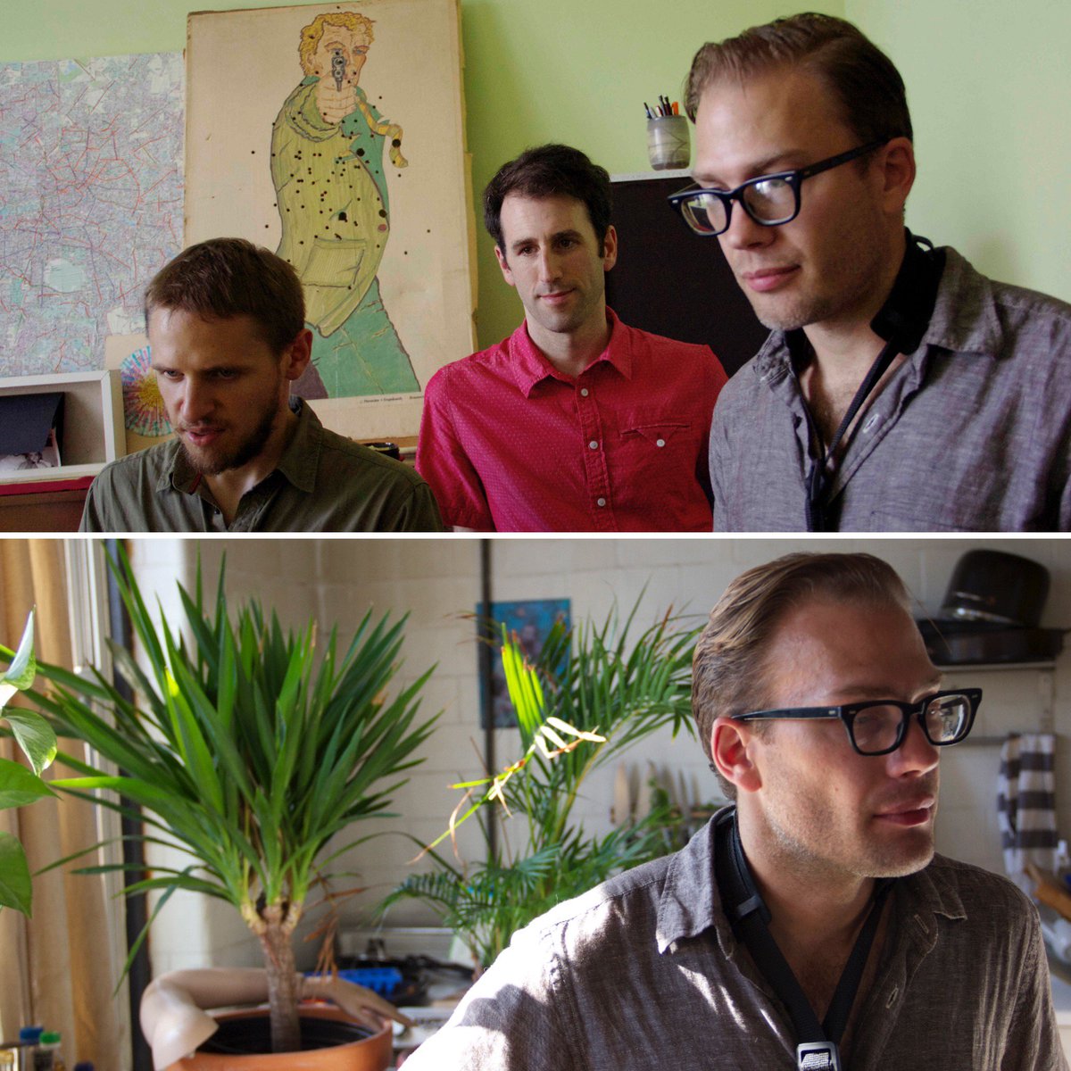 4 of the tracks on HHT were recorded straight to Tascam 388 tape at The Creamery studio on a hot summer's day. Shown is Hearing Things hearing Hearing Things during playback and Matt in the sax tracking room / kitchen that was alive with growing things.