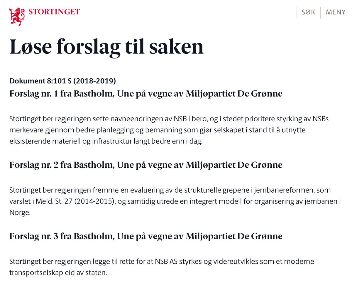 Partiet's tweet photo. I dag fremmet @Uneaba forslag på Stortinget om å bruke de 280 millionene som NSB vil bruke på navnebytte på å skape et bedre togtilbud isteden!

Dessverre falt forslaget med 46 mot 49 stemmer. Aps forslag om å utsette "et eventuelt skifte" ble deretter enstemmig vedtatt. https://t.co/QUwGg0X440