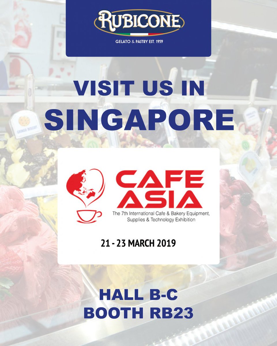 PRubicone's tweet photo. Meet RUBICONE in Singapore! 
Try our products for Gelato and Soft Serve at CAFE ASIA exhibition in Singapore. 
Our booth is RB23 - Hall B-C.
⏰ 21 - 23 March 2019
📍Marina Bay Sands Singapore Expo &amp; Convention Center
#rubicone #rubiconegelato #cafeasia2019 https://t.co/zTwnZI1CBx