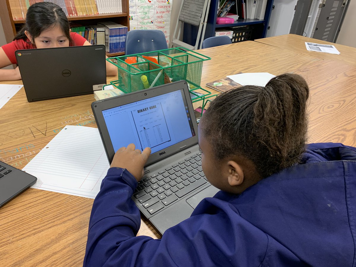 Nattanner's tweet photo. Breaking the binary code @breakoutEDU  #BPSPantherPride  #ARKidsCanCode https://t.co/WKs7XdvOyF
