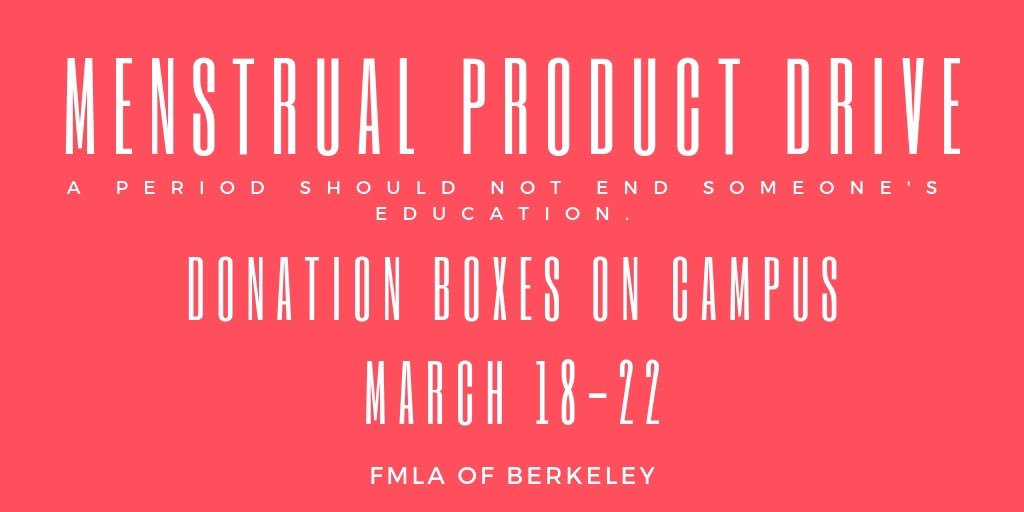 Ever wonder what people do who get their periods but don’t have access to menstrual products? Well help them out next week by donating tampons or pads during our drive! ❤️ #fmlaberkeley #MenstrualMovement #Periodendofsentence #periodproblems