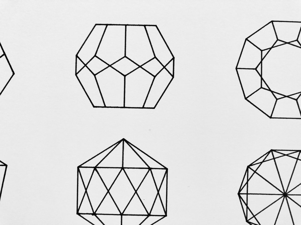 Detail of pen plotter print of the Platonic solids showing dodecahedra and icosahedra