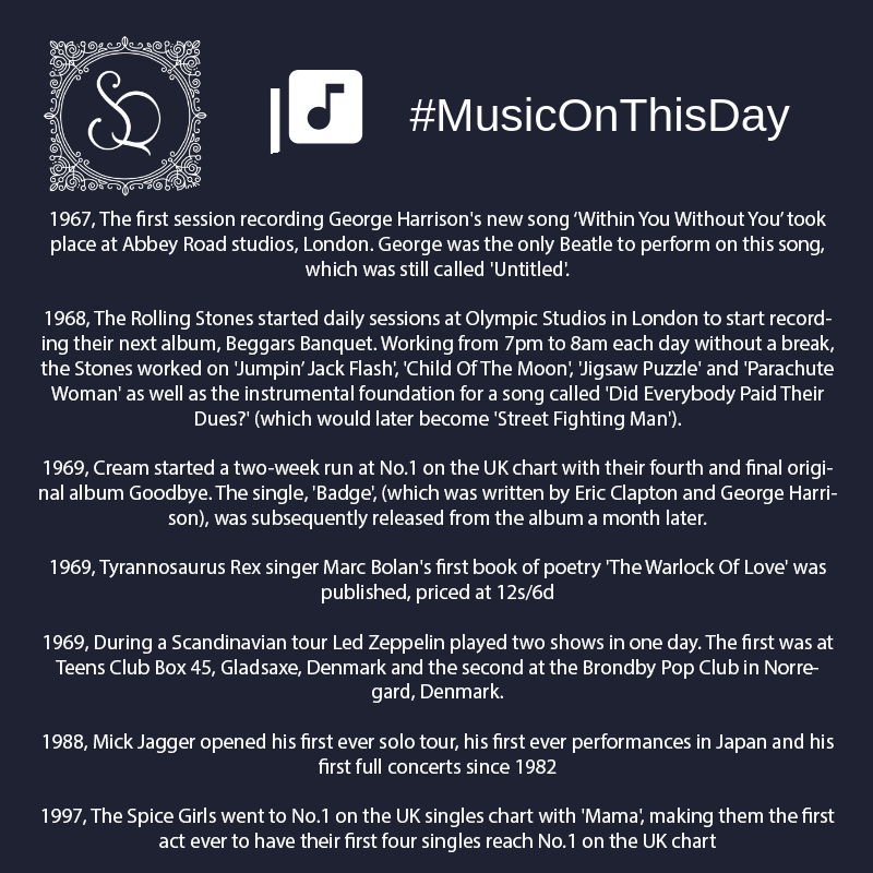 SuniQuarter's tweet photo. #MusicOnThisDay 15th of March #SunnisideQuarter #GeorgeHarrison #RollingStones #Cream #TRex #MarcBolan #LedZeppelin #MickJagger #SpiceGirls https://t.co/CyEK71Xa1d