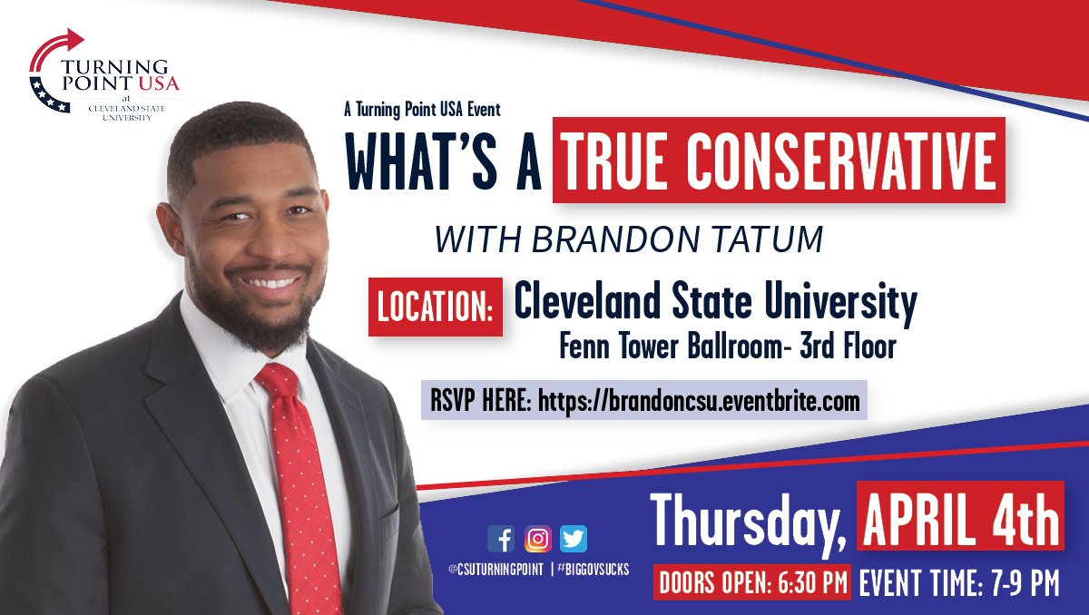 CSUTurningPoint's tweet image. We Are EXCITED To Announce @TheOfficerTatum Will Be At Cleveland State University on Thursday, April 4th, Hosted By @TPUSA 🇺🇸🇺🇸🇺🇸

Don&apos;t Miss Your Chance To Hear The #TRUTH About Conservatives! 

Get Your FREE Tickets Here &amp;gt;&amp;gt;&amp;gt; bit.ly/2FaQ6X8