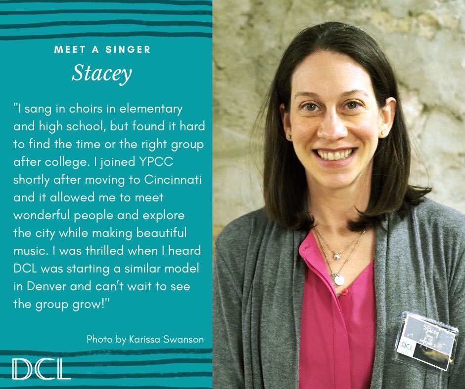 Meet Stacey! She has sung with BOTH @ypCCsing AND DCL! She sings in the soprano section and we love having her here in Denver!

To sing with Stacey, register for our next cycle at denverchoirleague.org/sing. Rehearsals start 4/1 at <a href="/MileHighSpirits/">Mile High Spirits</a>.

#denverchoir #denversings