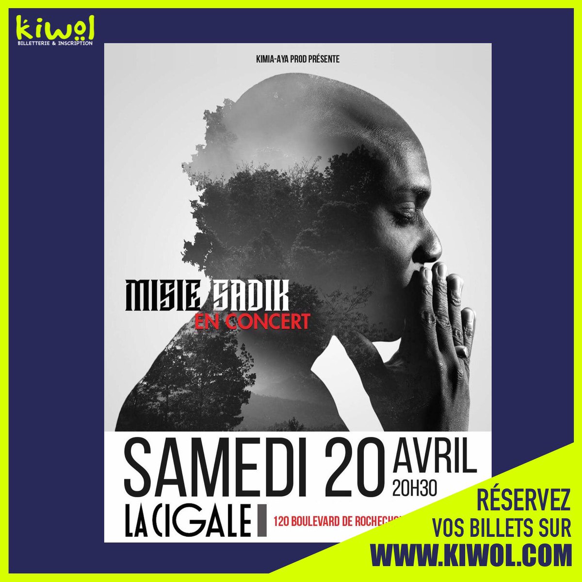 #Concert
<a href="/Misie_Sadik/">S.A.D.I.K #KreyolStaw</a> le samedi 20 avril à <a href="/LaCigaleParis/">lacigale paris</a> 
🎫 KIWOL.COM