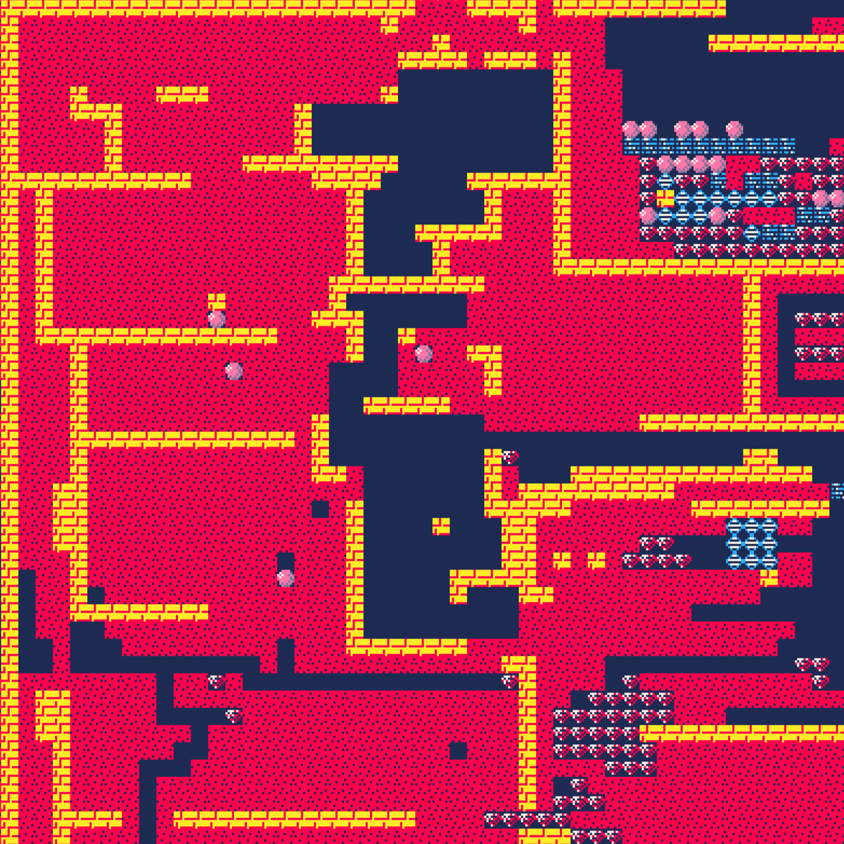 nodepond's tweet photo. A detail of the current work for the big #photoprint. #wip #pixelart #retroart #computerart #pico8 #tilemap #pico8palette #levelmap #8bit #pico8artist #retro #pyxel #pyxeledit https://t.co/6Qz8YlFHd6