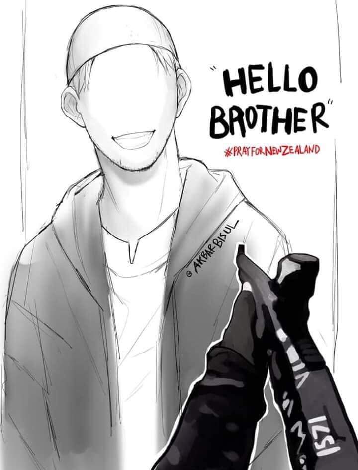 belal_alqisi's tweet photo. #ChristchurchTERRORISTattack

the first victim of the terrorist attack in #cristchurch, New Zealand is seen standing by the door of the mosque. he is heard saying "Hello Brother" to the gunman before he is brutally gunned down.

His last word to his killer was "brother" https://t.co/DTz9b8A904