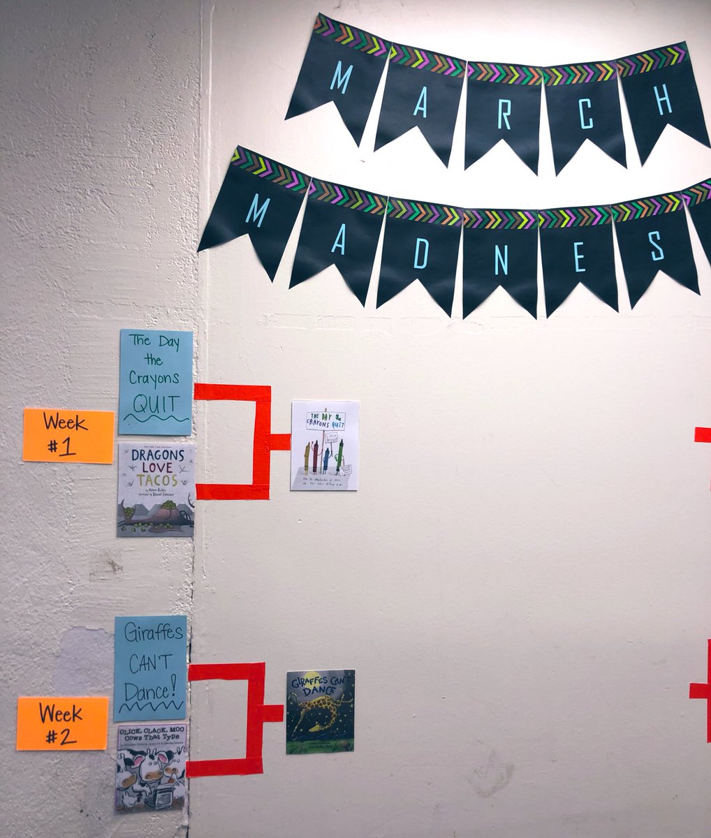 Week #2 of our month of books is complete with “Giraffes Can’t Dance” moving on to versus “The Day the Crayons Quit” 🦒🖍 Who will win?!? #makereadingfun  #collsedu