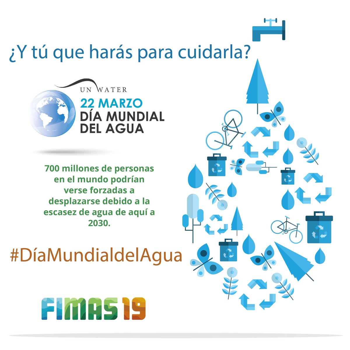 700 millones de personas en el mundo podrían verse forzadas a desplazarse debido a la escasez de agua de aquí a 2030.

Por eso en el  #DíaMundialdelAgua hacemos un llamado a tomar conciencia sobre su importancia. 

#FIMAS2019 #AEPA  #ONUmedioambiente #Sustentable #Chilecircular