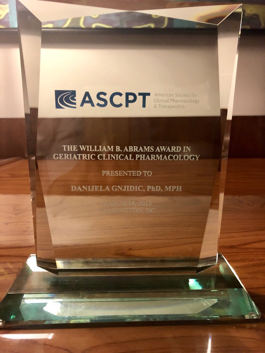 DanijelaGnjidic's tweet photo. Thank you to the @ASCPT_ClinPharm for this recognition! Delighted and very grateful!!! #ASCPT2019 https://t.co/dWvcTM7QEl