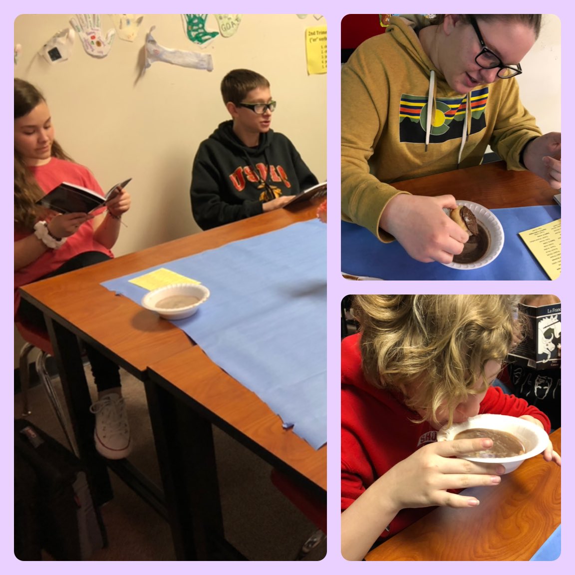 Reesebe12's tweet photo. While reading our novel La France en Danger, our classroom was transformed into a French Café. Students read chapter 4 together while drinking chocolat chaud. Then we had a fun digital jeopardy game to recap their reading. Such a great day! #cfmsrocks #mightycardinals #cfwl https://t.co/jGsgsvUTtY