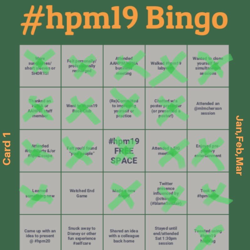 BeccaOm15's tweet image. I got 3 full rows?? #HPMBingo #hpm19