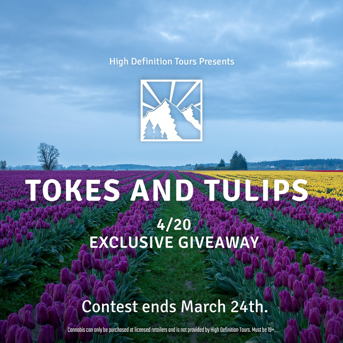 highdeftours's tweet photo. 420 Exclusive Giveaway 🌿Win 2 tickets to our Tokes &amp; Tulips Experience on 4/20, an $80 value! 💐 To enter:
1) Follow @highdeftours
2) Retweet
Ends March 24th. Winner chosen March 25. 
Details and 15% promo code: https://t.co/hZlfCLFQp8
Tickets: March 25 
19+ only #cannabis https://t.co/q8UnGHWz5B