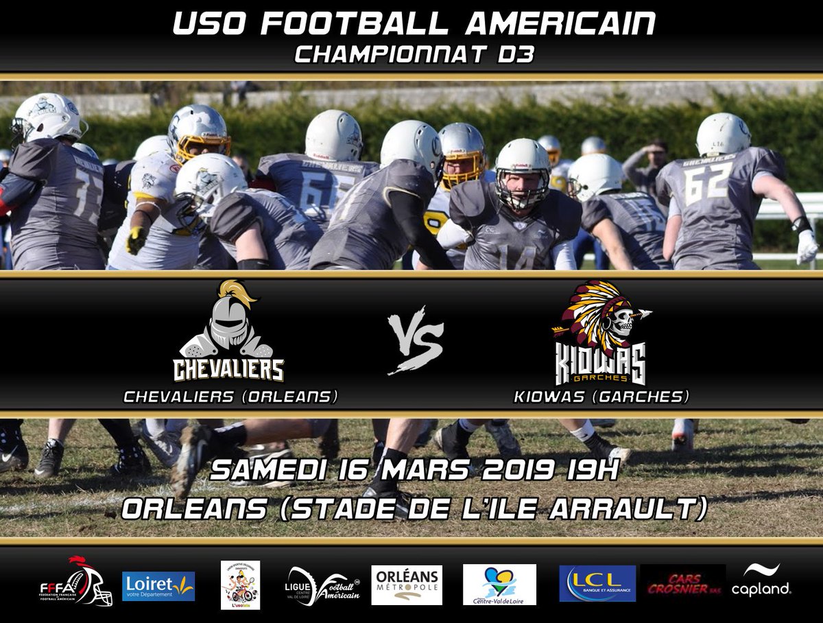 Les <a href="/ChevaliersOrl/">Chevaliers d'Orléans</a> senior recevront demain soir à 19h les <a href="/KiowasDeGarches/">KiowasDeGarches</a> à l'Hippodrome de l'Île Arrault.
